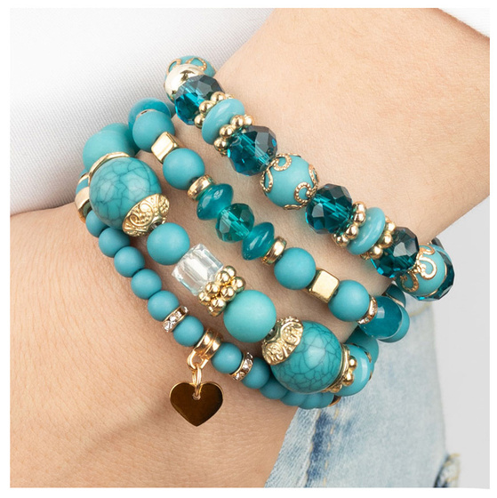 BRANSOLETKI damskie koraliki serce ZESTAW 4 sztuki